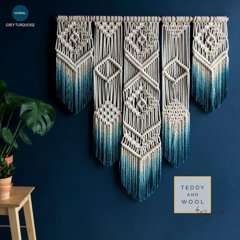 Bohemian Macrame Wall Hanging , Geometric Fiber Art, ISA