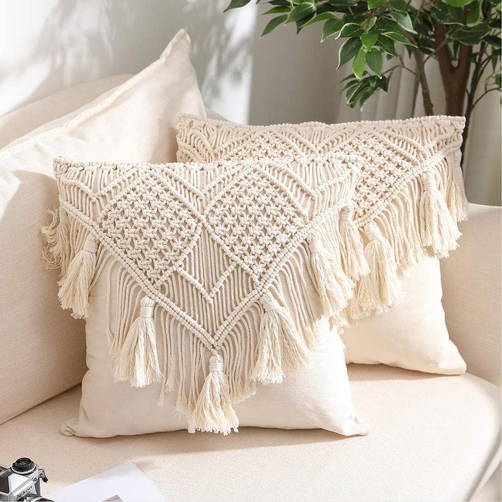 Boho Cotton Embroidered Throw Pillow Cushion Cover