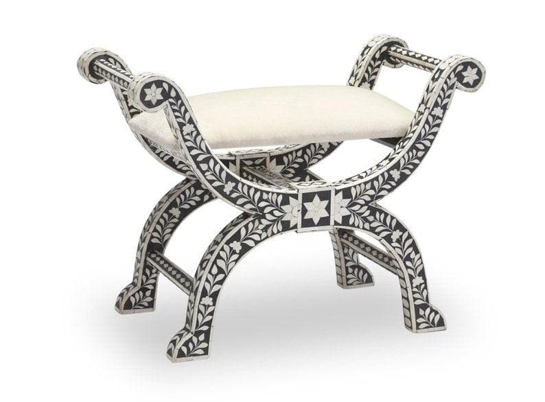 Bone Inlay Floral Design Seating Ottoman