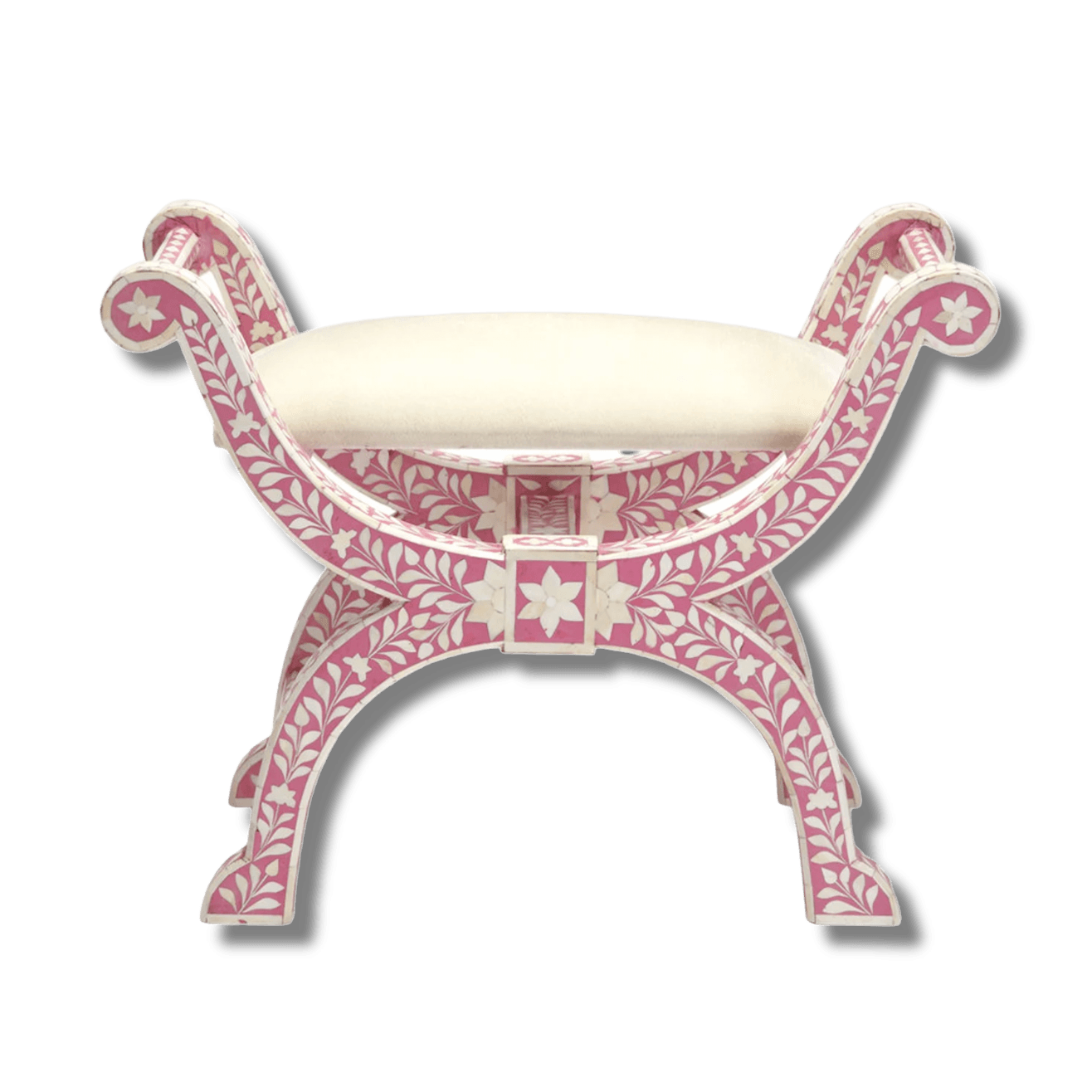 Bone Inlay Floral Design Seating Ottoman - Pink