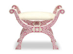 Bone Inlay Floral Design Seating Ottoman - Pink