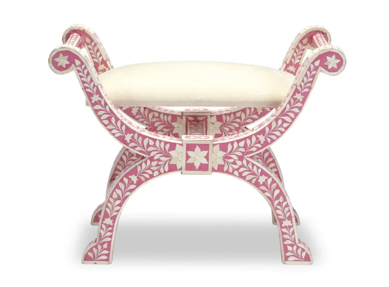 Bone Inlay Floral Design Seating Ottoman - Pink