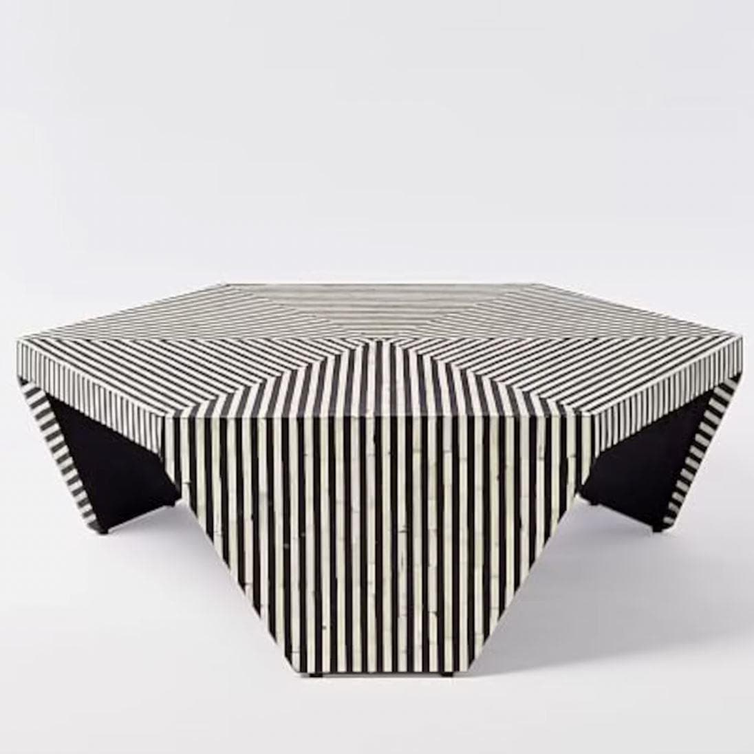 Bone Inlay Hexagon Optical Strip Coffee Table