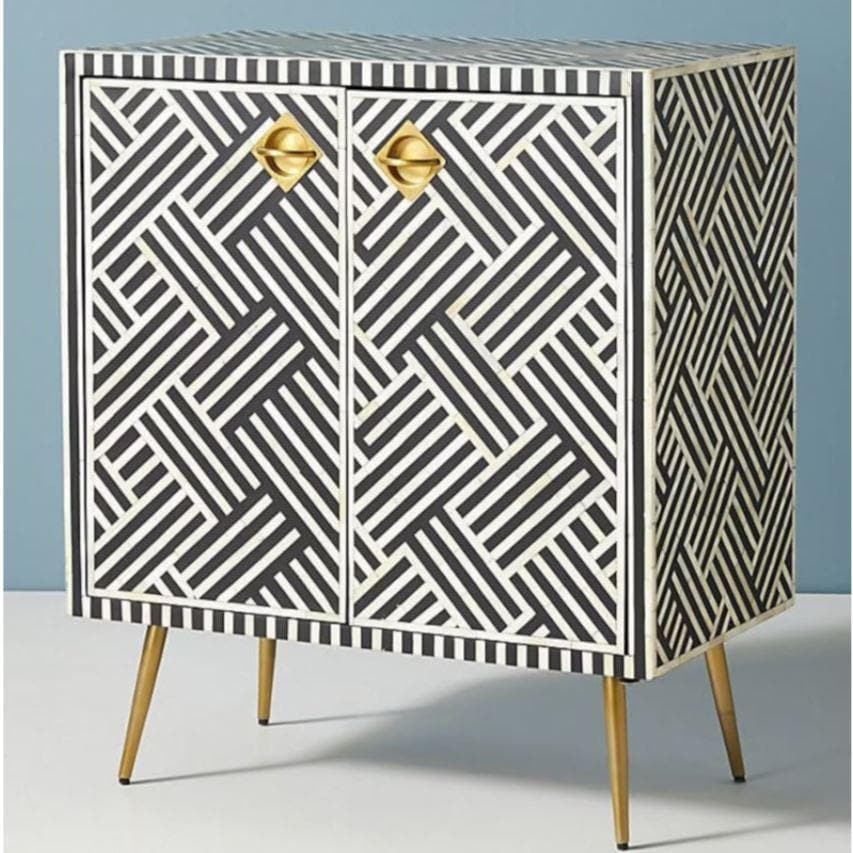 Bone Inlay Optical Entryway Cabinet