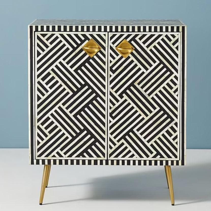 Bone Inlay Optical Entryway Cabinet