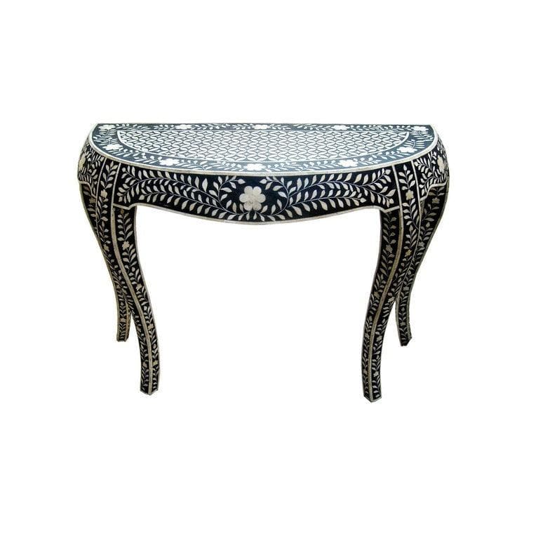 Bone Inlay Wooden Floral Pattern Console Table