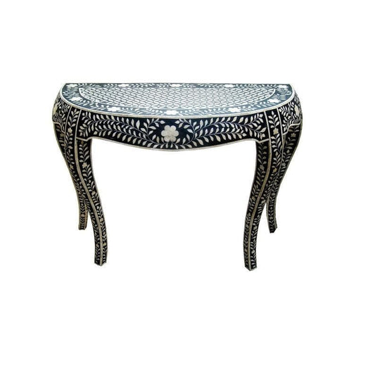 Bone Inlay Wooden Floral Pattern Console Table - MAIA HOMES