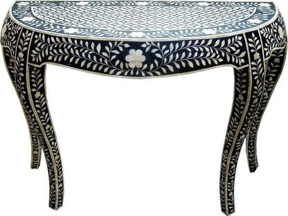 Bone Inlay Wooden Floral Pattern Console Table - MAIA HOMES