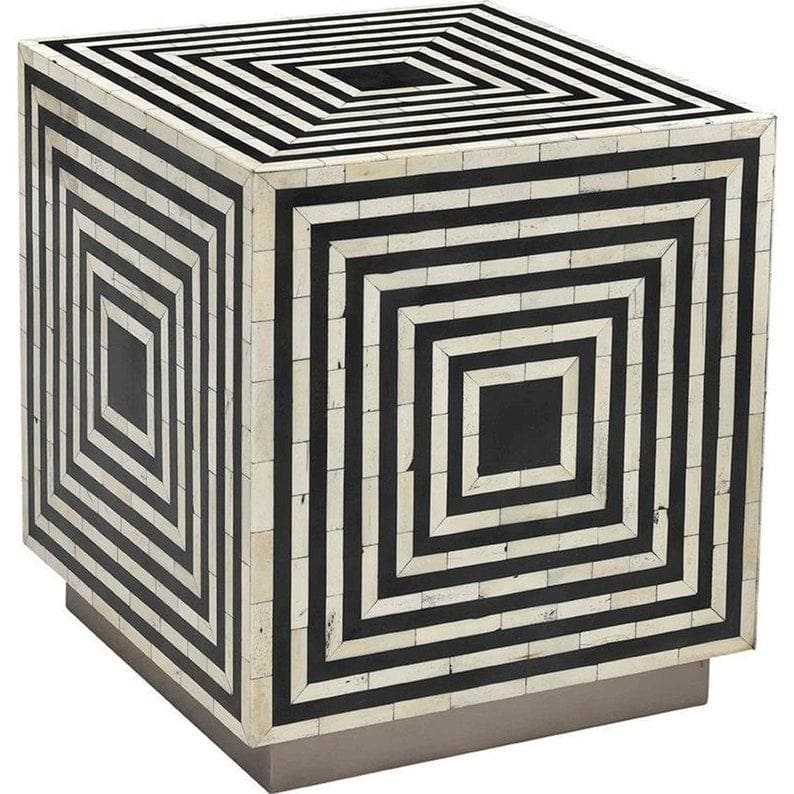 Bone Inlay Wooden Modern Striped Square End table - MAIA HOMES