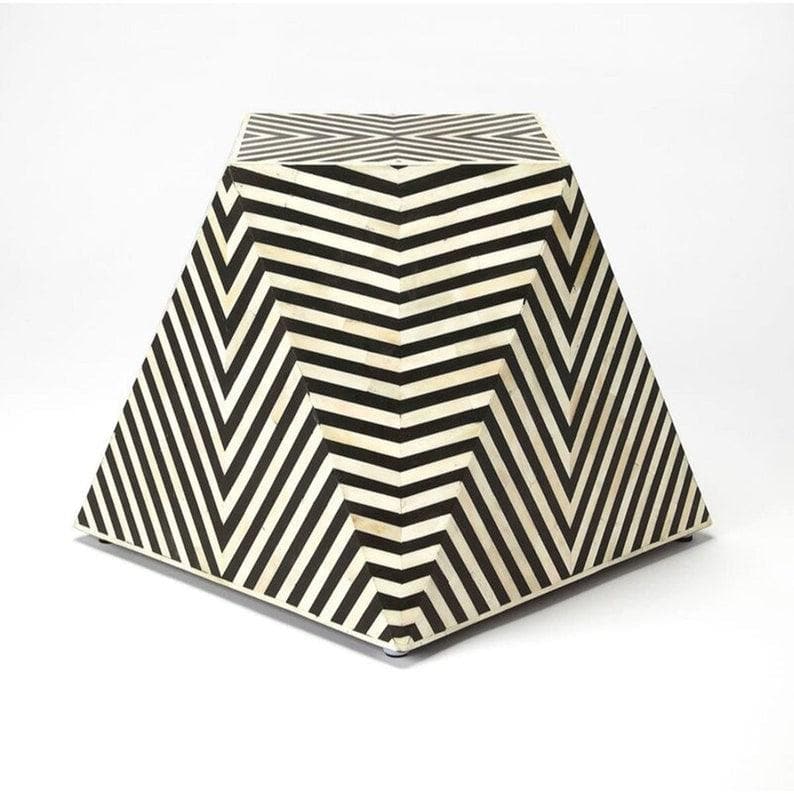 Bone Inlay Wooden Zig Zag Pattern End Table Black