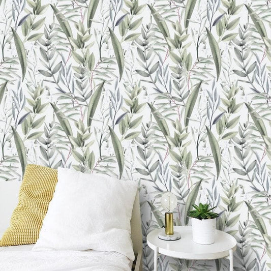 Botanical Olive Leaves Watercolor Wallpaper - MAIA HOMES