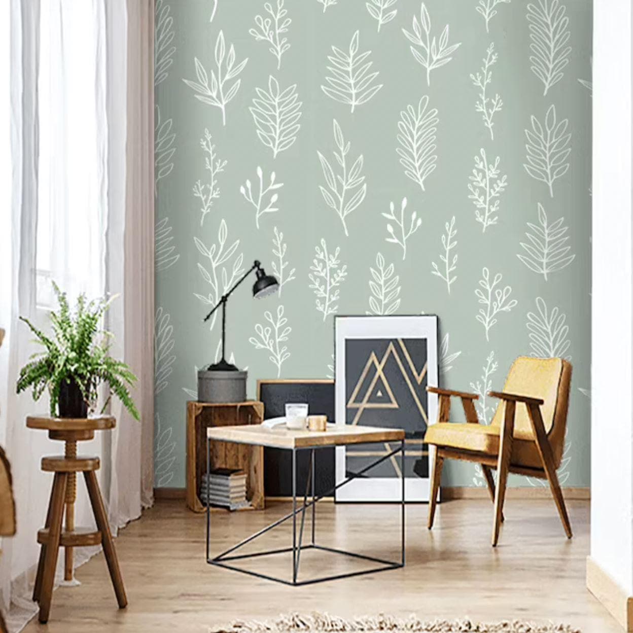 Monstera Leaf wallpaper in sage green