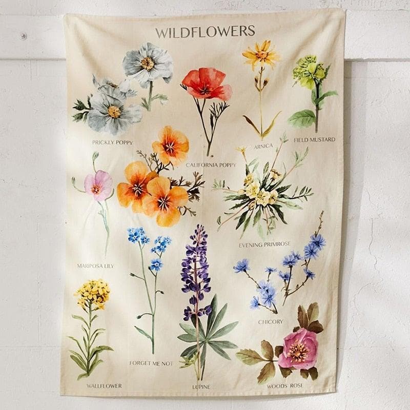 Botanical Wildflower Wall Hanging Tapestry