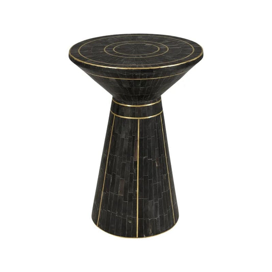 Brass Black Bone Inlay Round Side Table - MAIA HOMES