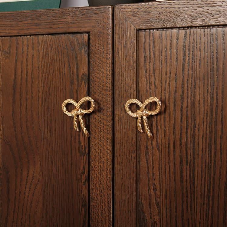 Brass Bow Shaped Cabinet Door Knobs - Set of 2