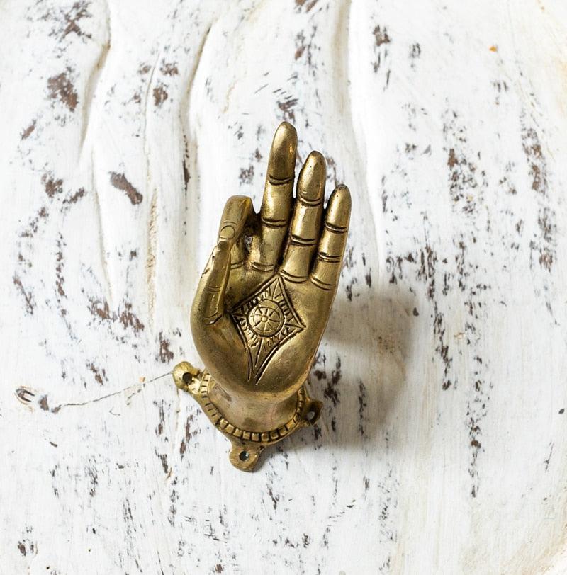 Brass Buddha Hand Cabinet Door Pulls Root Chakra - Left