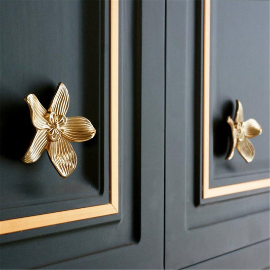 Brass Dogwood Flower Door Knobs - Set of 2 - MAIA HOMES