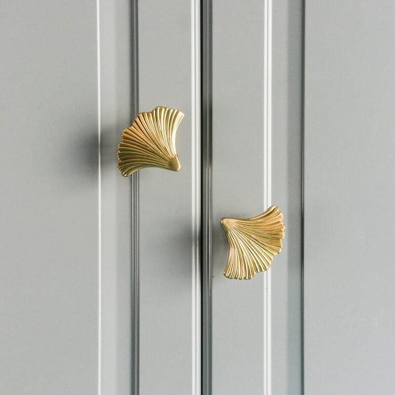 Brass Ginkgo Leaf Shaped Door Knobs - Set of 2 - MAIA HOMES