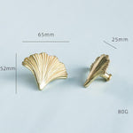 Brass Ginkgo Leaf Shaped Door Knobs - Set of 2