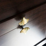 Brass Ginkgo Leaf Shaped Door Knobs - Set of 2