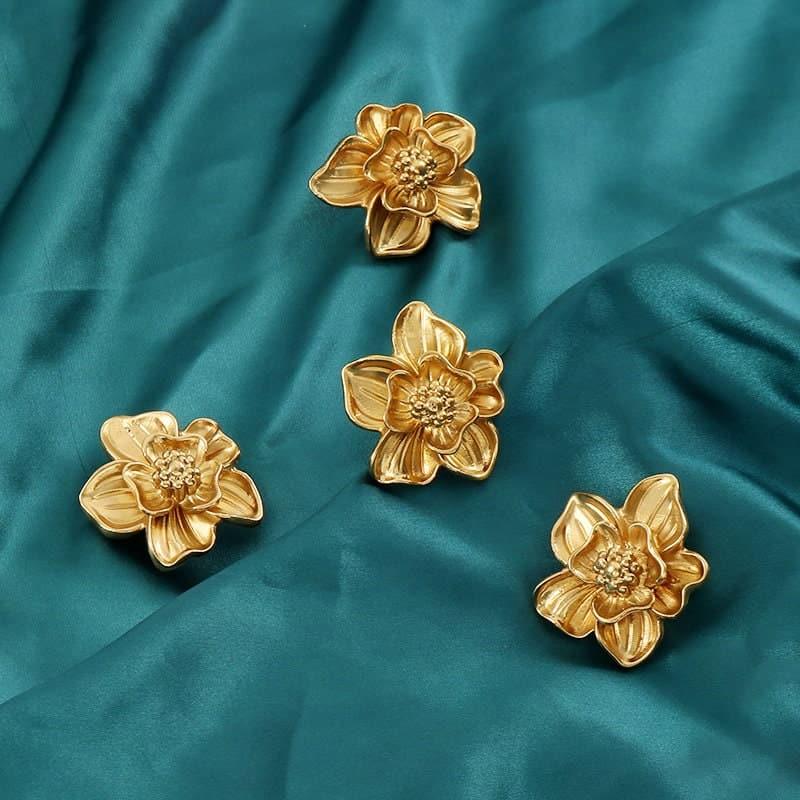 Brass Orchid Flower Door Cabinet Knobs - Set of 2 Default Title