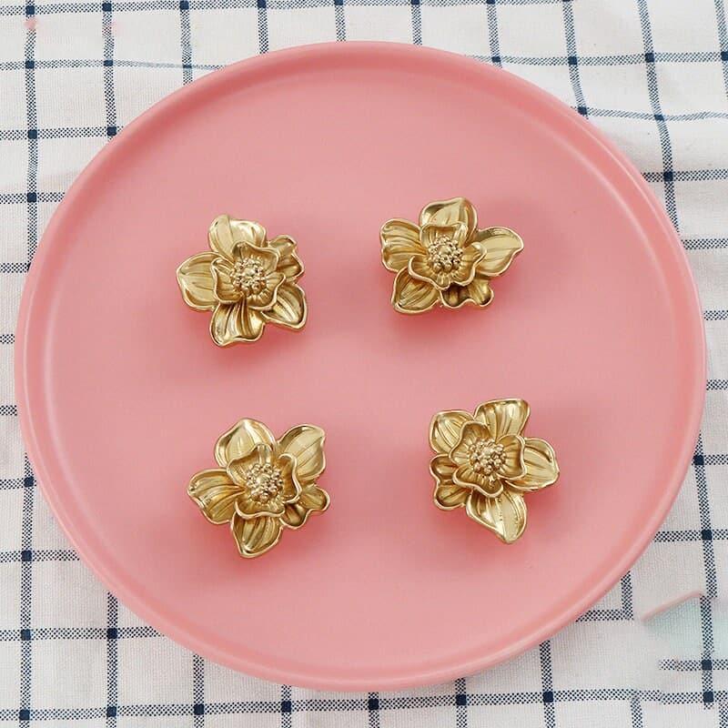 Brass Orchid Flower Door Cabinet Knobs - Set of 2