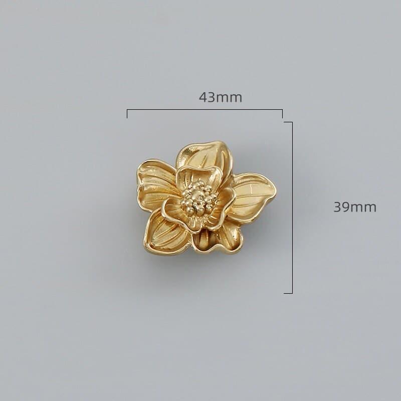 Brass Orchid Flower Door Cabinet Knobs - Set of 2