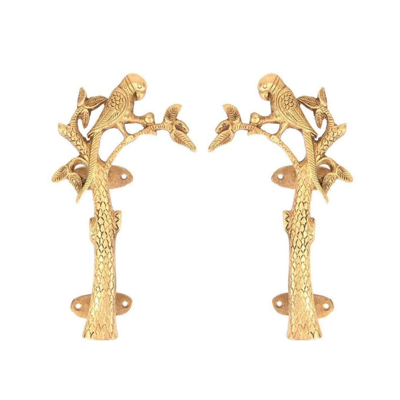 Brass Parrot On Tree Door Pulls