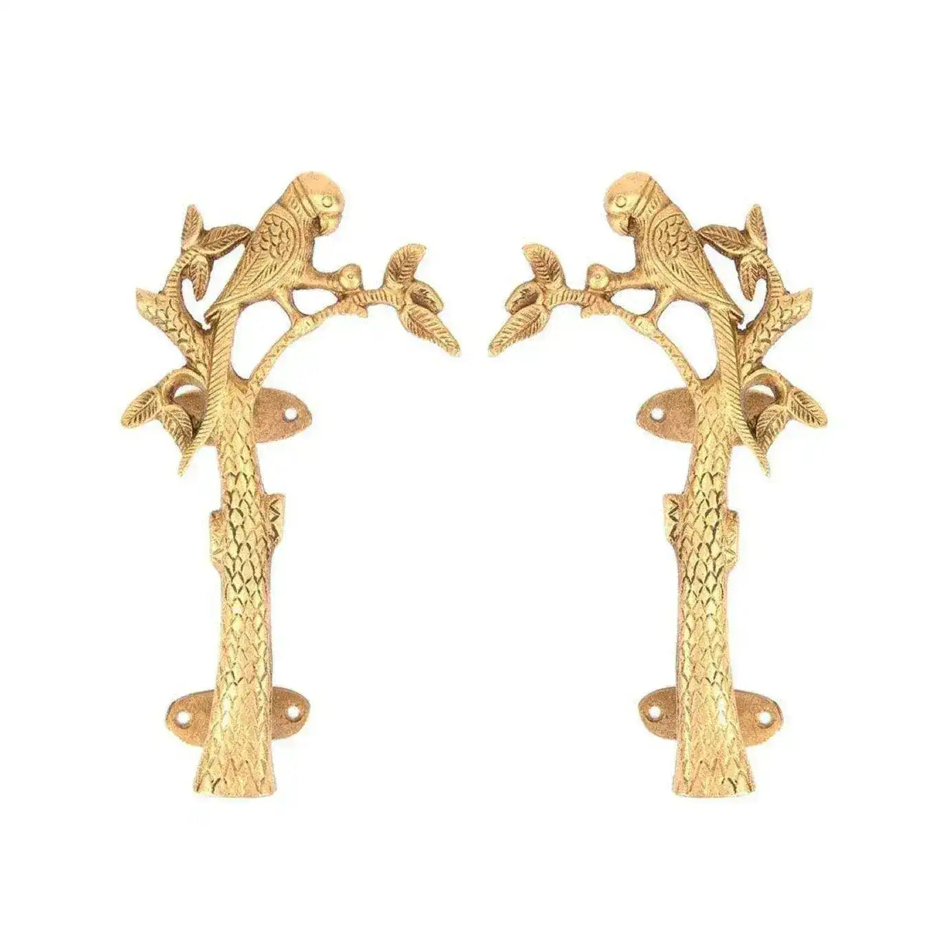Brass Parrot On Tree Door Pulls