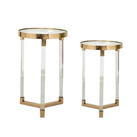Brassed Cross Legs End Table Set of 2 - MAIA HOMES