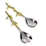 Brassed Stainless Steel Leaf Fork & Spoon Salad Server Set