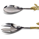 Brassed Stainless Steel Leaf Fork & Spoon Salad Server Set