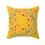 Bright Yellow Floral and Birds Printed Throw Pillow 20" × 20"