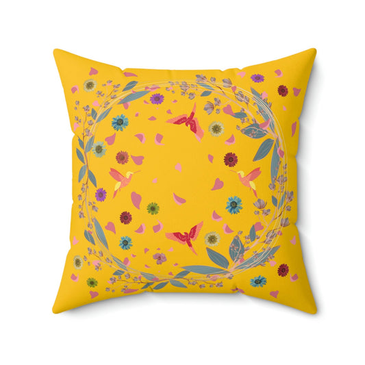 Bright Yellow Floral and Birds Printed Throw Pillow - MAIA HOMES