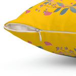 Bright Yellow Floral and Birds Printed Throw Pillow