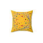 Bright Yellow Floral and Birds Printed Throw Pillow 14" × 14"