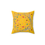 Bright Yellow Floral and Birds Printed Throw Pillow