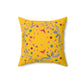 Bright Yellow Floral and Birds Printed Throw Pillow 16" × 16"