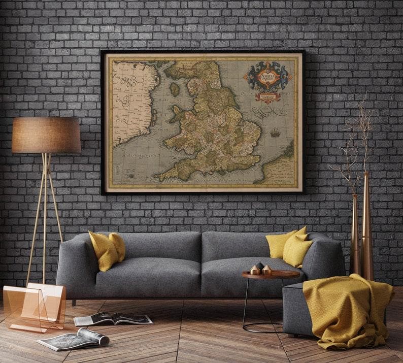 Britain Map Wall Print| 1595 England Map