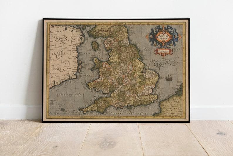 Britain Map Wall Print| 1595 England Map