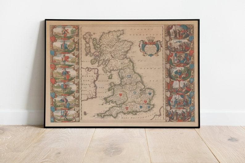 Britain Map Wall Print| Britain Old Map