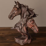 Bronze Double Horse Bust Sculpture