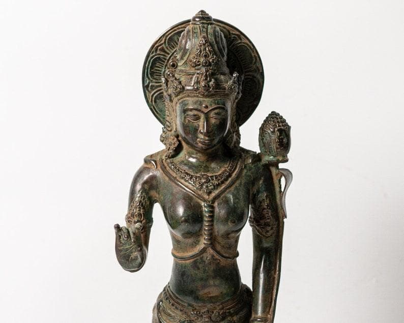 Bronze Majapahit Devi Tara Statue GREEN