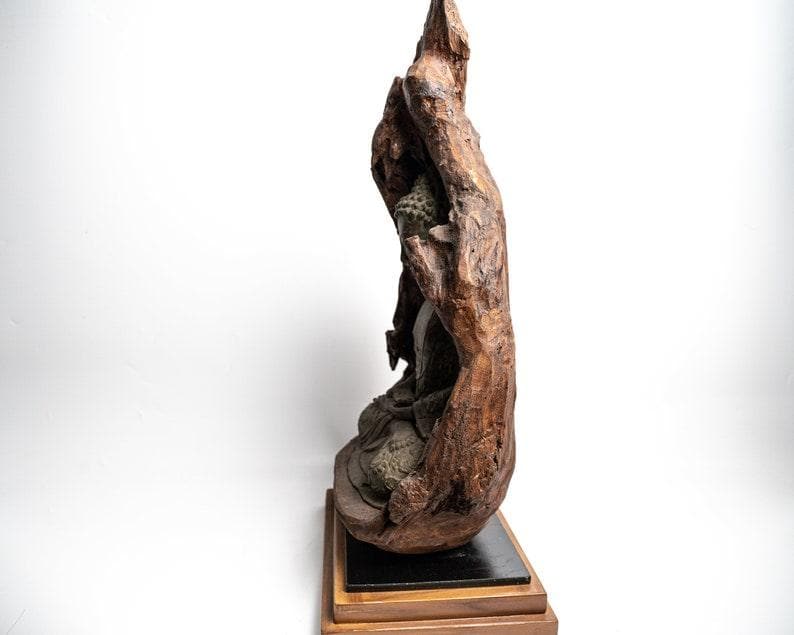 Bronze Meditating Buddha in the Wood Figurine - Large