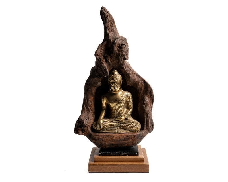 Bronze Meditating Buddha in the Wood Figurine