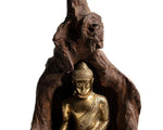 Bronze Meditating Buddha in the Wood Figurine