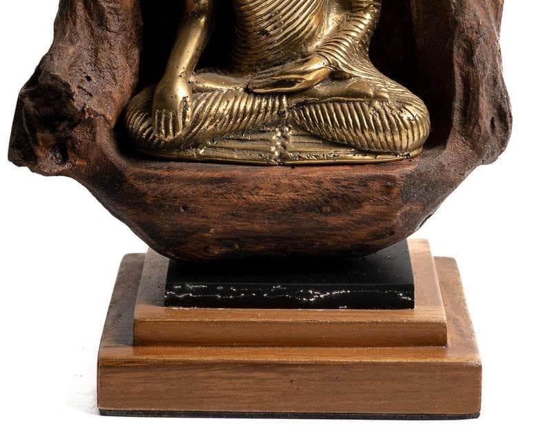 Bronze Meditating Buddha in the Wood Figurine