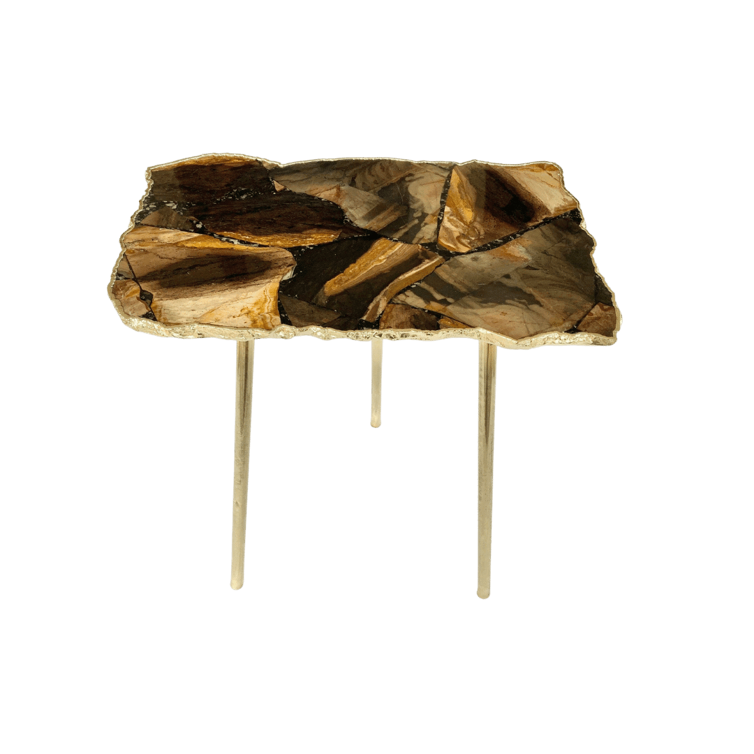 Brown Agate Quartz Organic Edge Accent Table