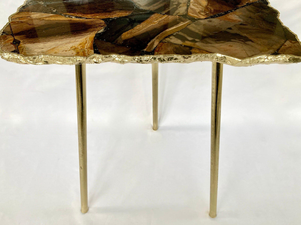 Brown Agate Quartz Organic Edge Accent Table