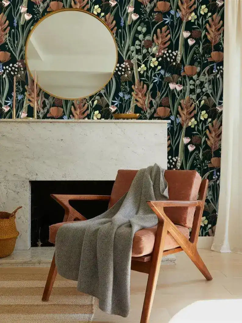 Brown Botanical Monstera Watercolor Wallpaper